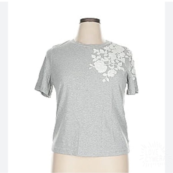 Anthropologie Gray Floral Short Sleeve Tee - Picture 1 of 8